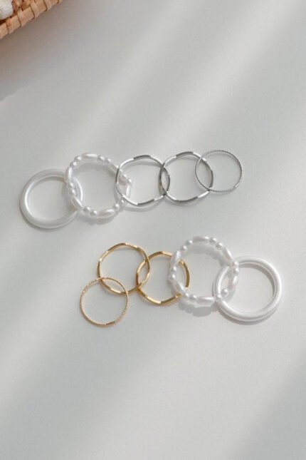 Faux Pearl Wavy Ring Set